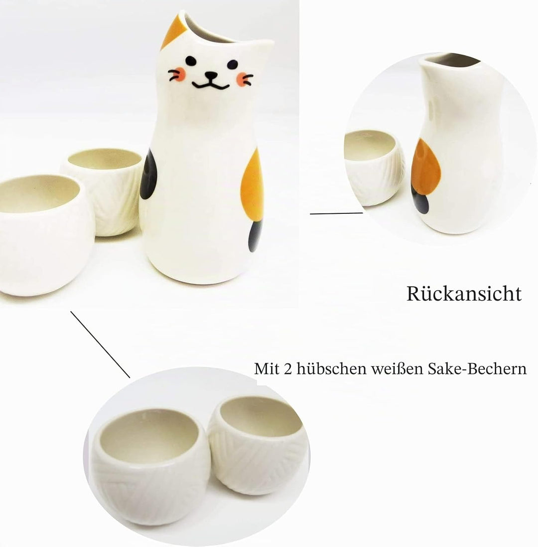 Japanische Keramik Sake Set,Calico Katzen Sake Becher Flasche,2 Sake Tasse, one Sake Topf,Weinflasch