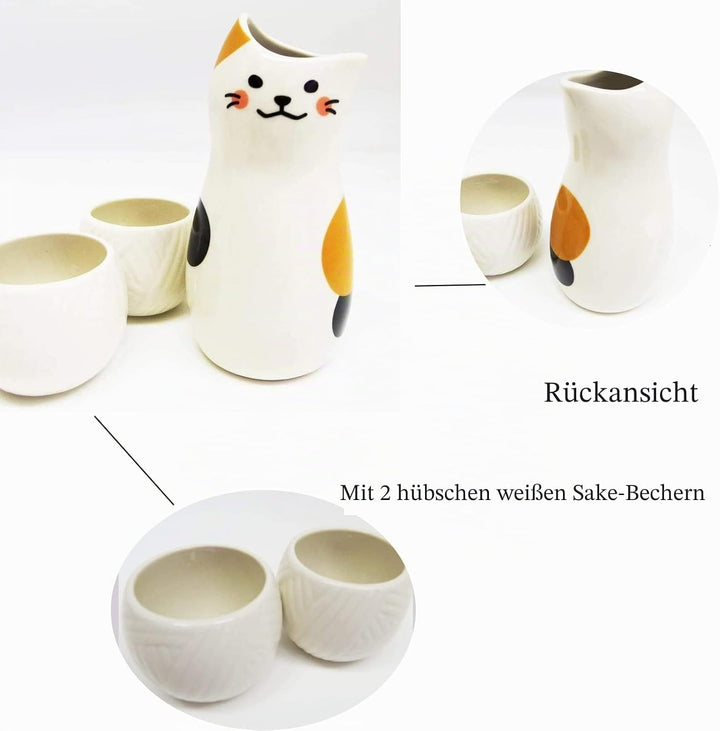 Japanische Keramik Sake Set,Calico Katzen Sake Becher Flasche,2 Sake Tasse, one Sake Topf,Weinflasch