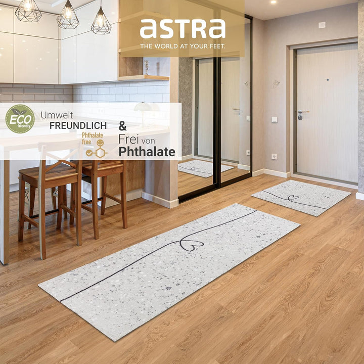 Astra rutschfeste Sauberlaufmatte innen - Herz Marmor hellgrau 50 x 70 cm - Wohnraum Fussmatte Desig