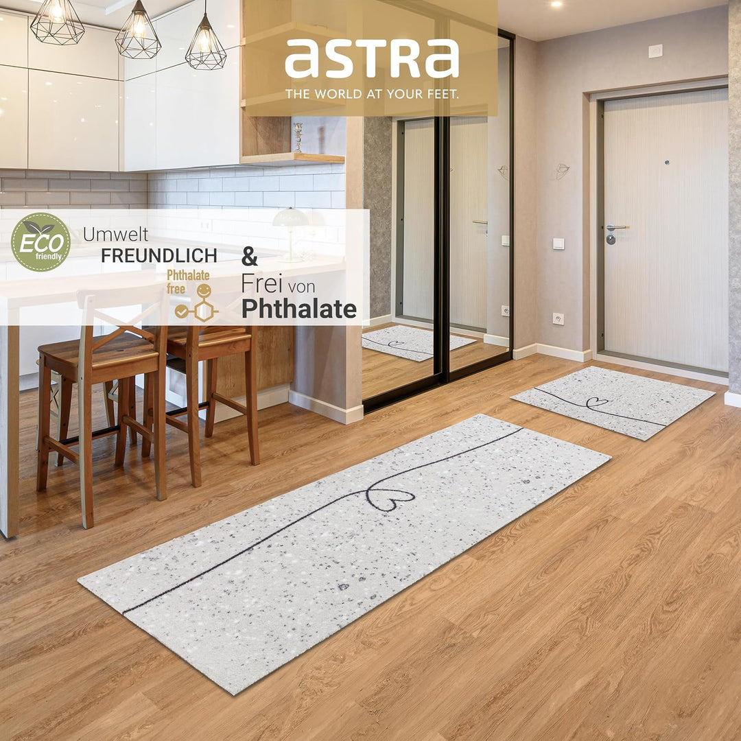 Astra rutschfeste Sauberlaufmatte innen - Herz Marmor hellgrau 66 x 110 cm - Wohnraum Fussmatte Desi
