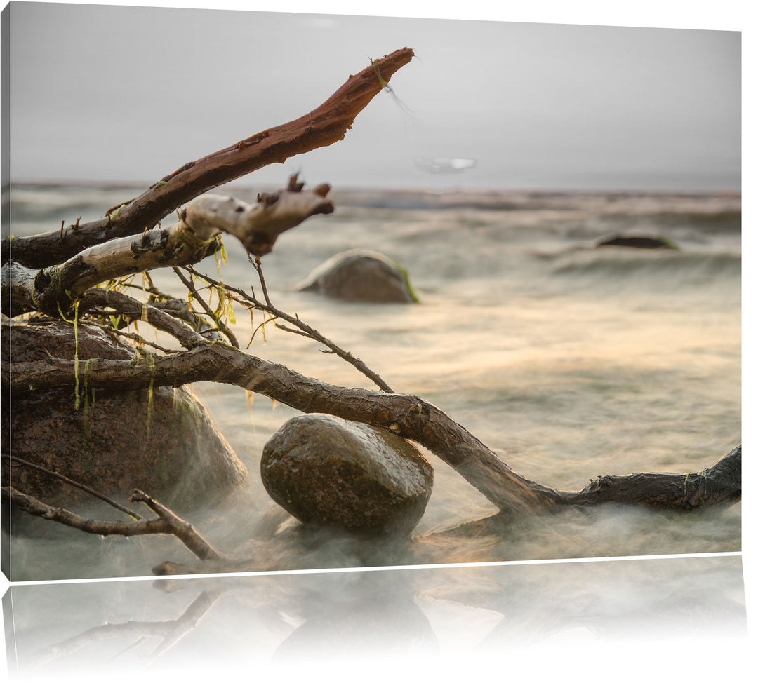 Pixxprint Ruhige See im Nebel als Leinwandbild/Grösse: 100x70 / Wandbild/Kunstdruck/fertig bespannt,