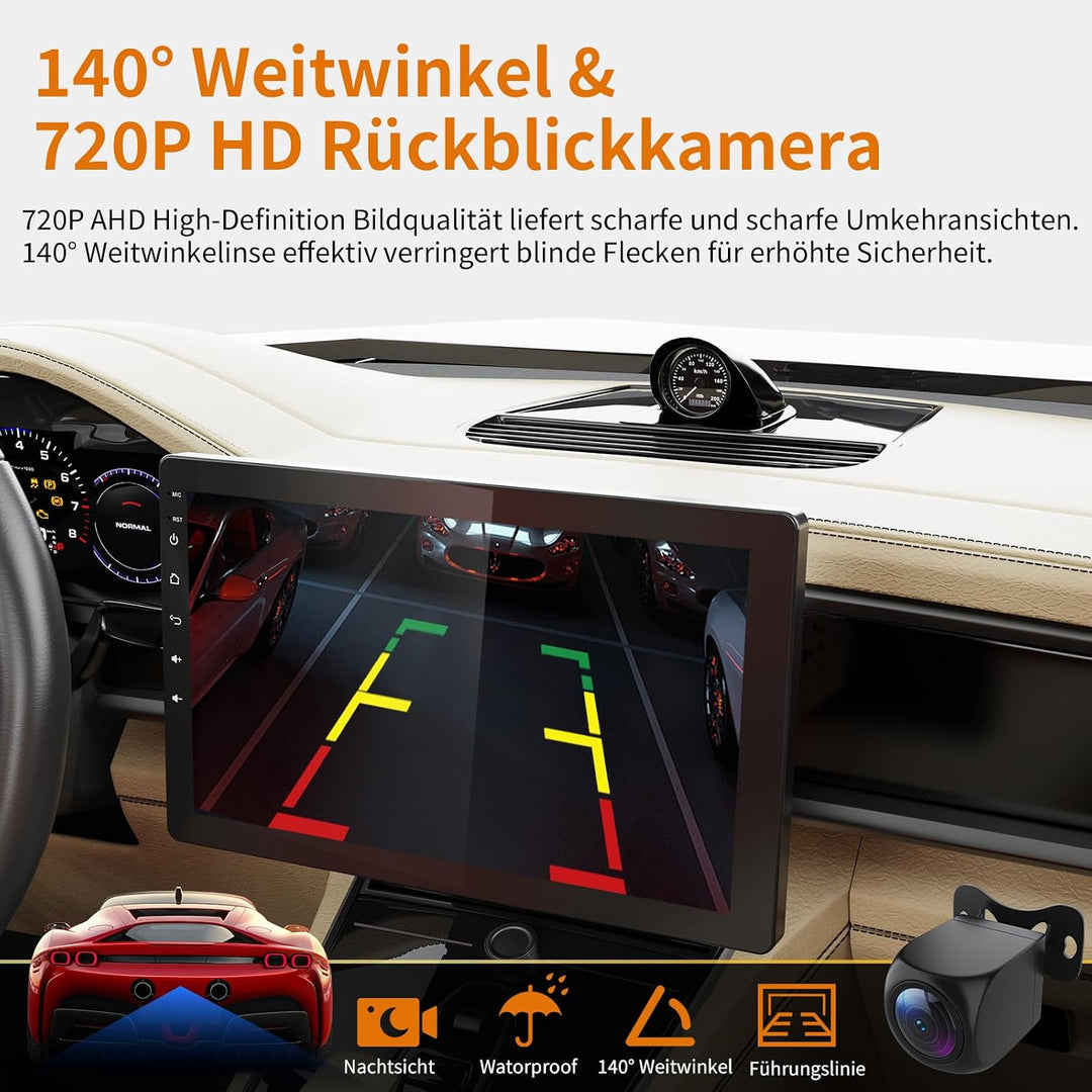 Haudio 1Din Autoradio, mit 10.1 Zoll drehbar Bildschirm,Kompatibel mit Wireless Apple CarPlay und An
