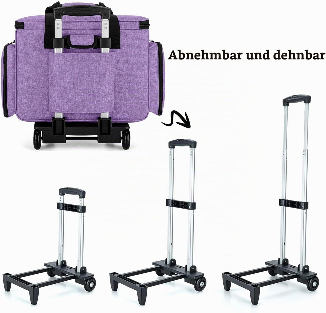 Luxja Nähmaschinentasche mit abnehmbarem Trolley, Rollende Nähmaschinentasche mit abnehmbarem Bodenp