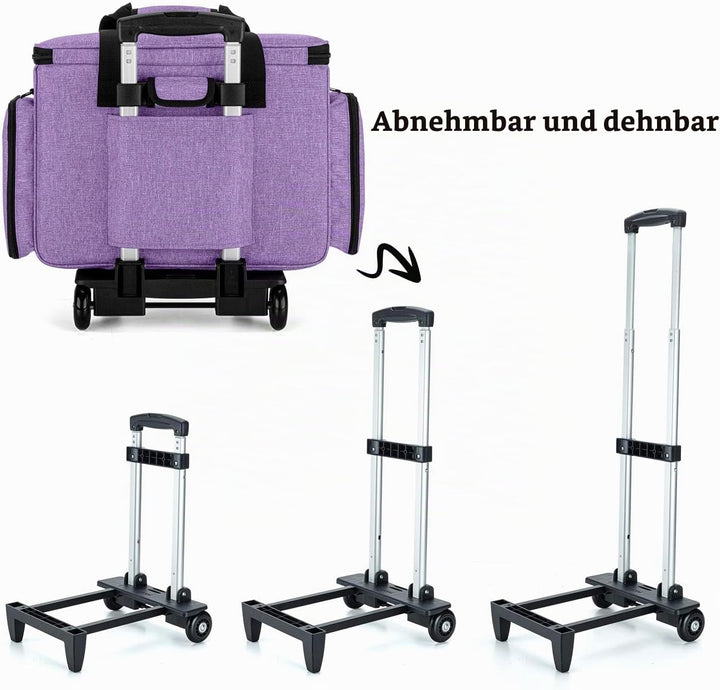Luxja Nähmaschinentasche mit abnehmbarem Trolley, Rollende Nähmaschinentasche mit abnehmbarem Bodenp