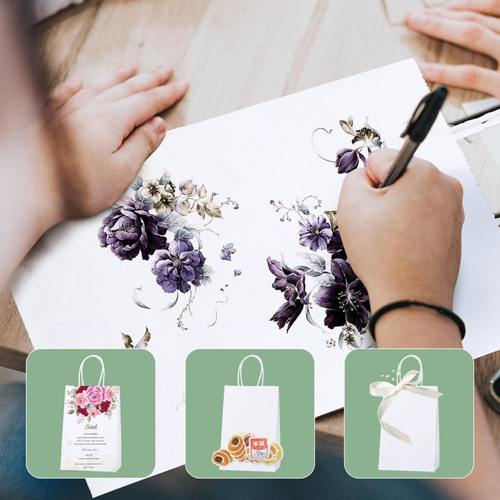 Switory 50 Stück Kraft Papiertüte mit Griffen, weisse Papiertüten mit Henkel, Geschenktüten für Part