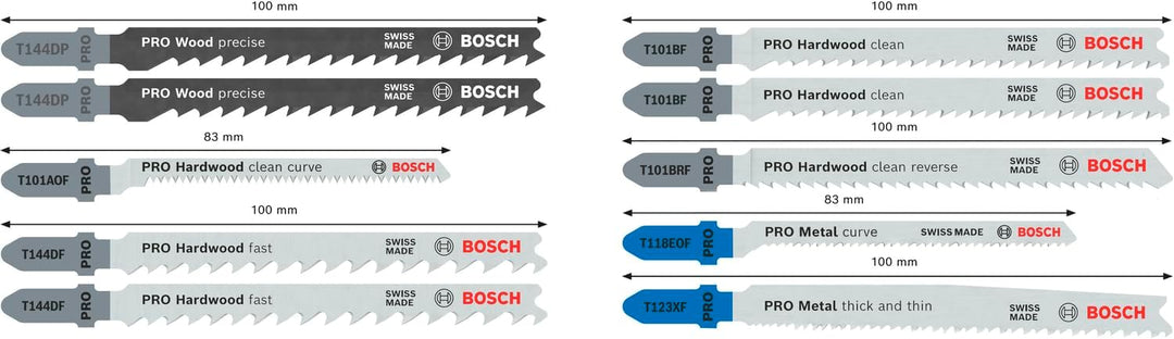 Bosch 10x PRO Wood and Metal Stichsägeblatt-Set, 10-tlg. (für Stahlbleche, Hartholz, Länge 100 mm, P