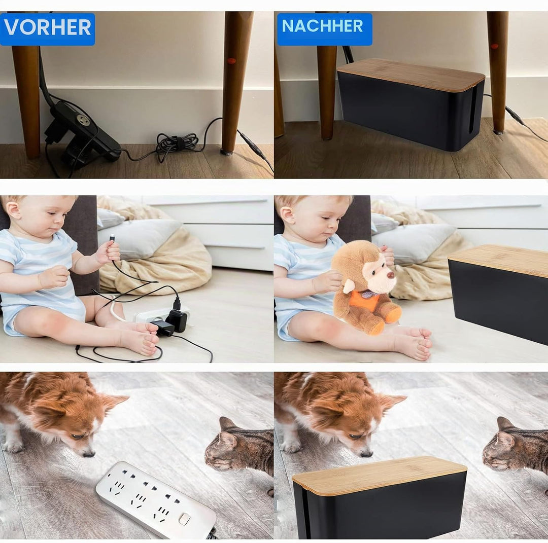 GOYADA 3 Stück Kabelbox Schwarz, 3 Grössen Kabel-Organizer Box, Kabel Organizer Box Schwarz, Kabelma