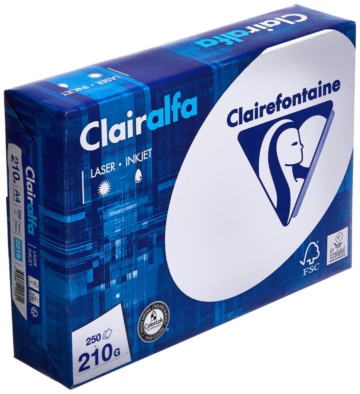 Clairefontaine 2216C - Ries Druckerpapier / Kopierpapier Clairalfa, extraweiss, DIN A4, 210g, 250 Bl