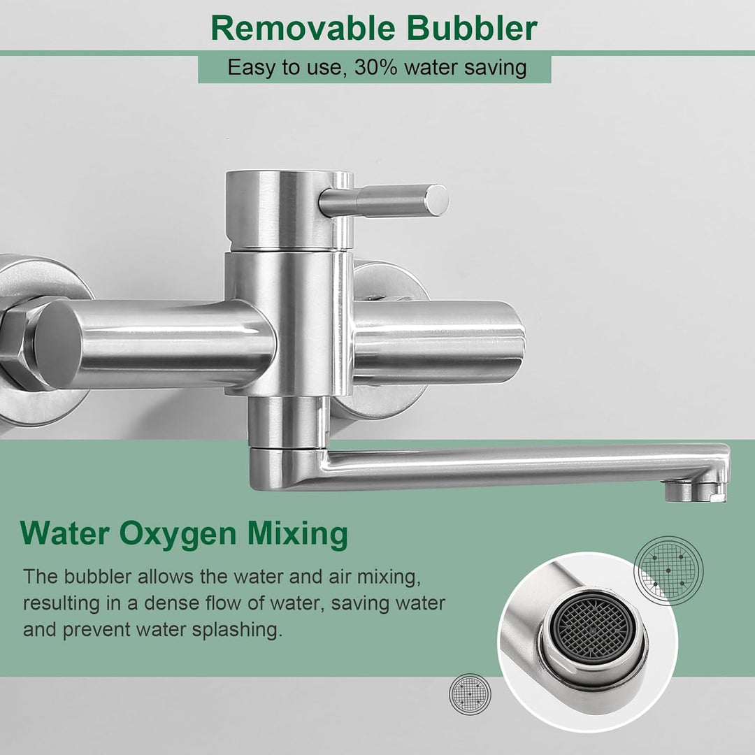 BONADE Wasserhahn Wandmontage, Wasserhahn Küche Wandarmatur mit 23cm 360° Schwenkarm, Edelstahl Küch