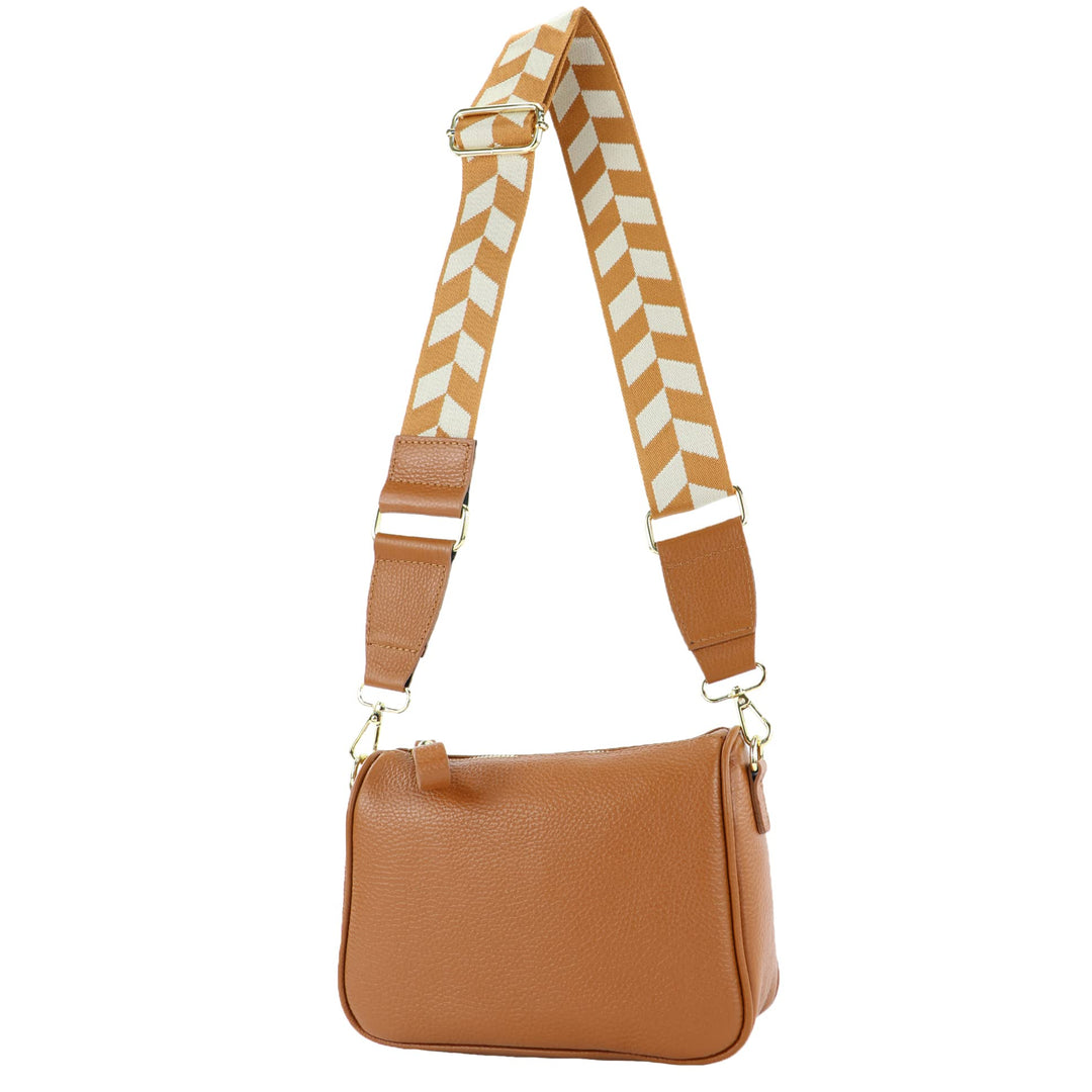 T230 Damen Leder Umhängetasche Schultertasche handmade in Italy, Cognac