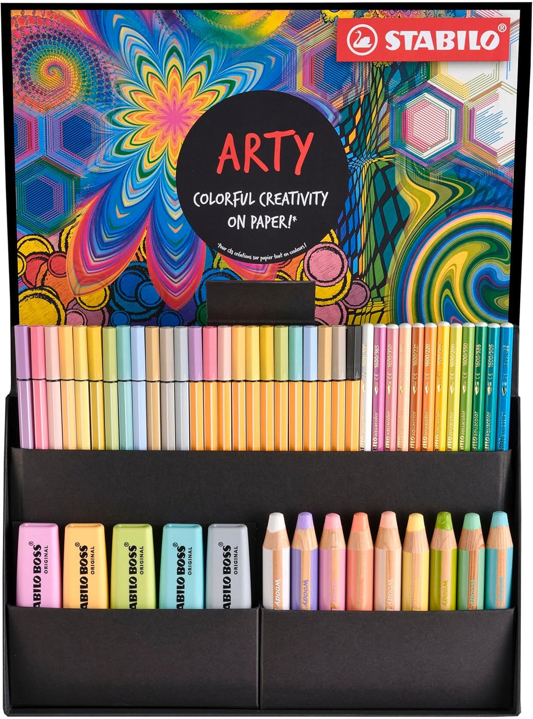 Stifte-Set - STABILO ARTY Creative Set Pastel - 50er Pack - Textmarker, Multitalentstifte, Aquarell-