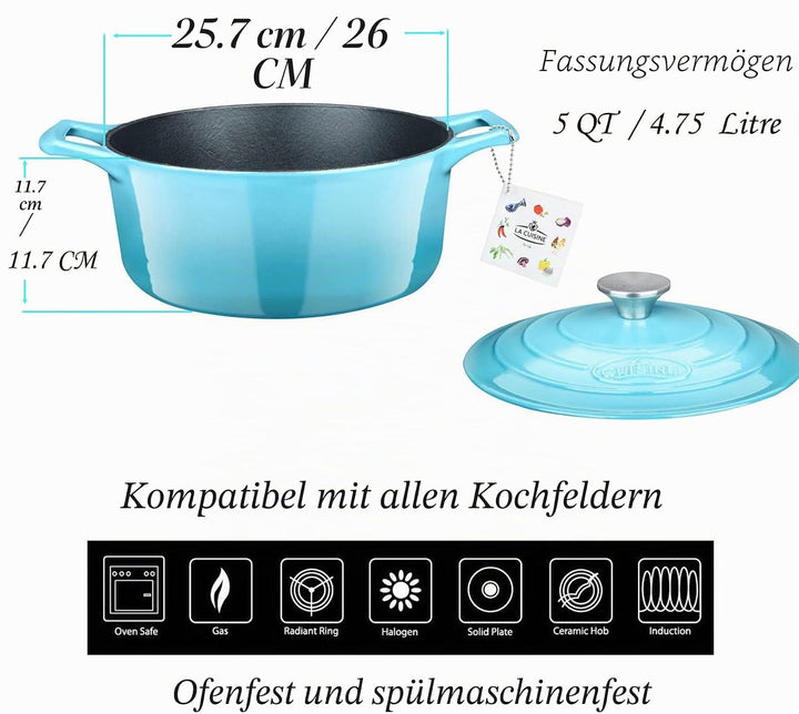 La Cuisine 2175MB Gusseisen Bratentopf Topf Schmortopf Cocotte Brotbacktopf emailliert mit Deckel In