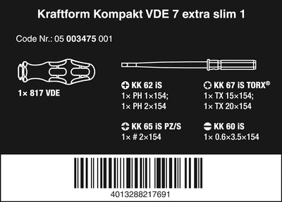 Wera 05003475001 Kraftform Kompakt VDE 7 extra slim 1, 7-teilig