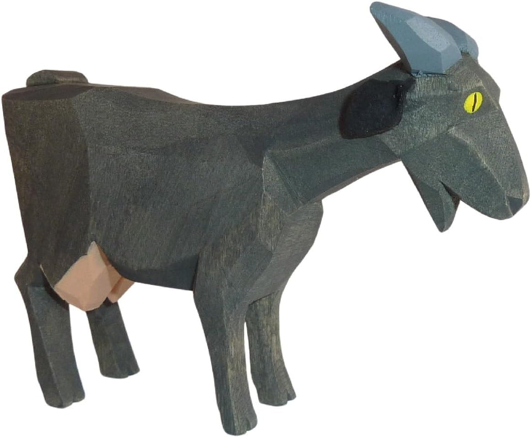 Ziege schwarz stehend mit Baumwollbeutel Krippenfigur