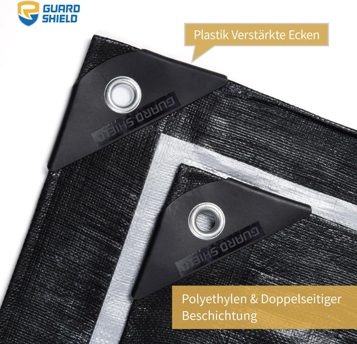 GUARD SHIELD Abdeckplane mit Ösen Wasserdicht 2m x 3m Schwarz/Grau Plane Gewebeplane 190g/㎡ Schutzpl