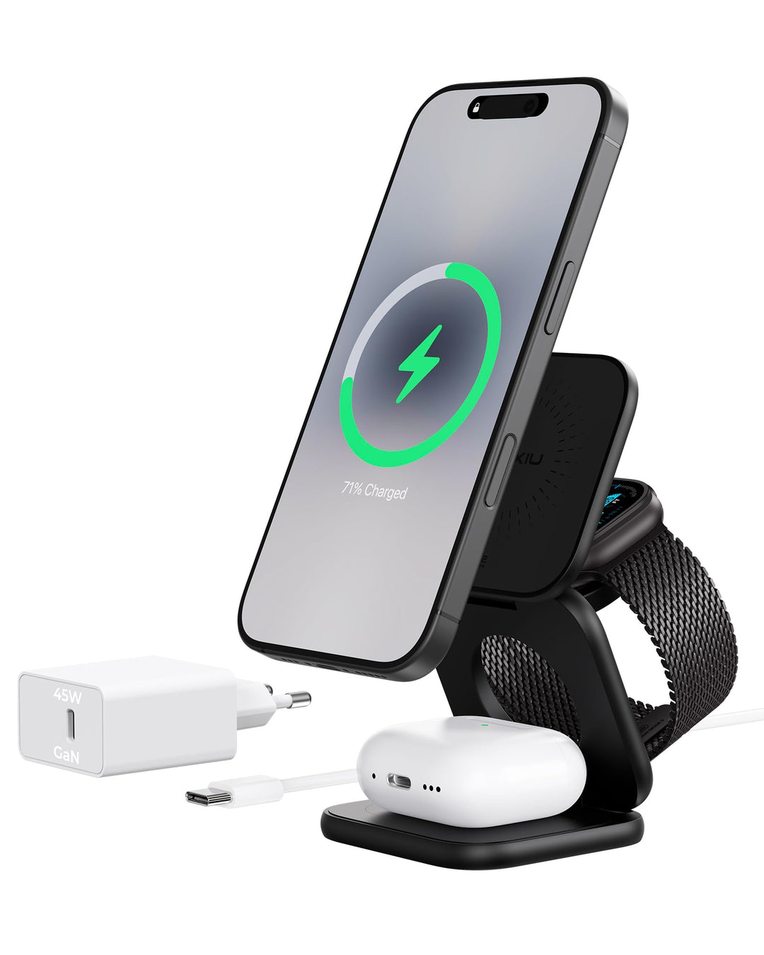 KU XIU X40 Turbo Qi2.2 25W 3-in-1 Ladestation für iPhone 17/16/15/14/13/12, 5W für Apple Watch und A