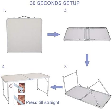 Klapptisch, 90 cm, tragbar, zusammenklappbar, mit Tragegriff, Höhe verstellbar, 120 cm, quadratisch,
