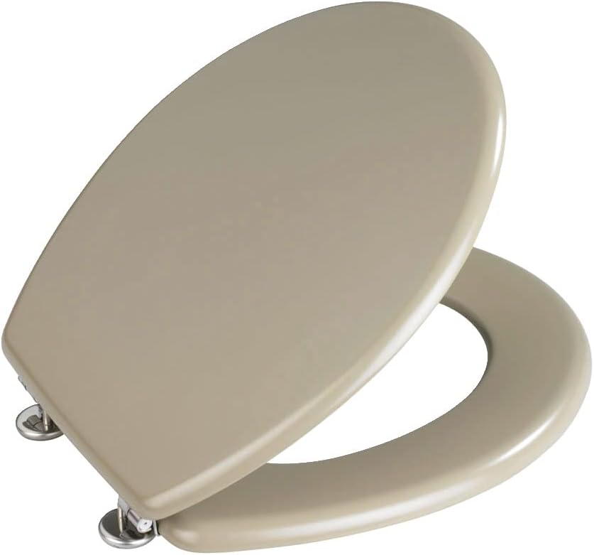 WENKO WC-Sitz Prima Sandbeige Matt, hochwertiger Retro-Stil Toilettensitz, WC-Deckel inkl. Wandpuffe