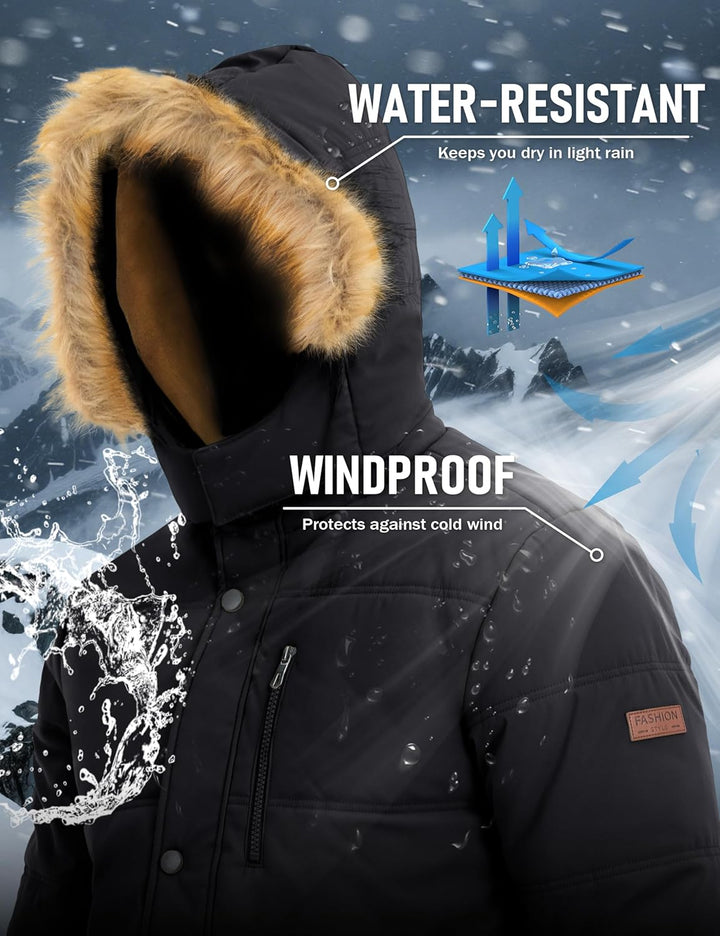MAGCOMSEN Herren Winter Parka Jacke Winddicht Outdoor Warme Fleecejacke Freizeit Übergangsjacke Wass