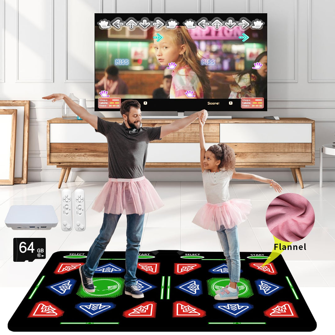 Double Dance Mat für Kinder & Erwachsene,mit 64GB Speicherkarte,1000 Spielen,885Liedern & 81MVs – HD