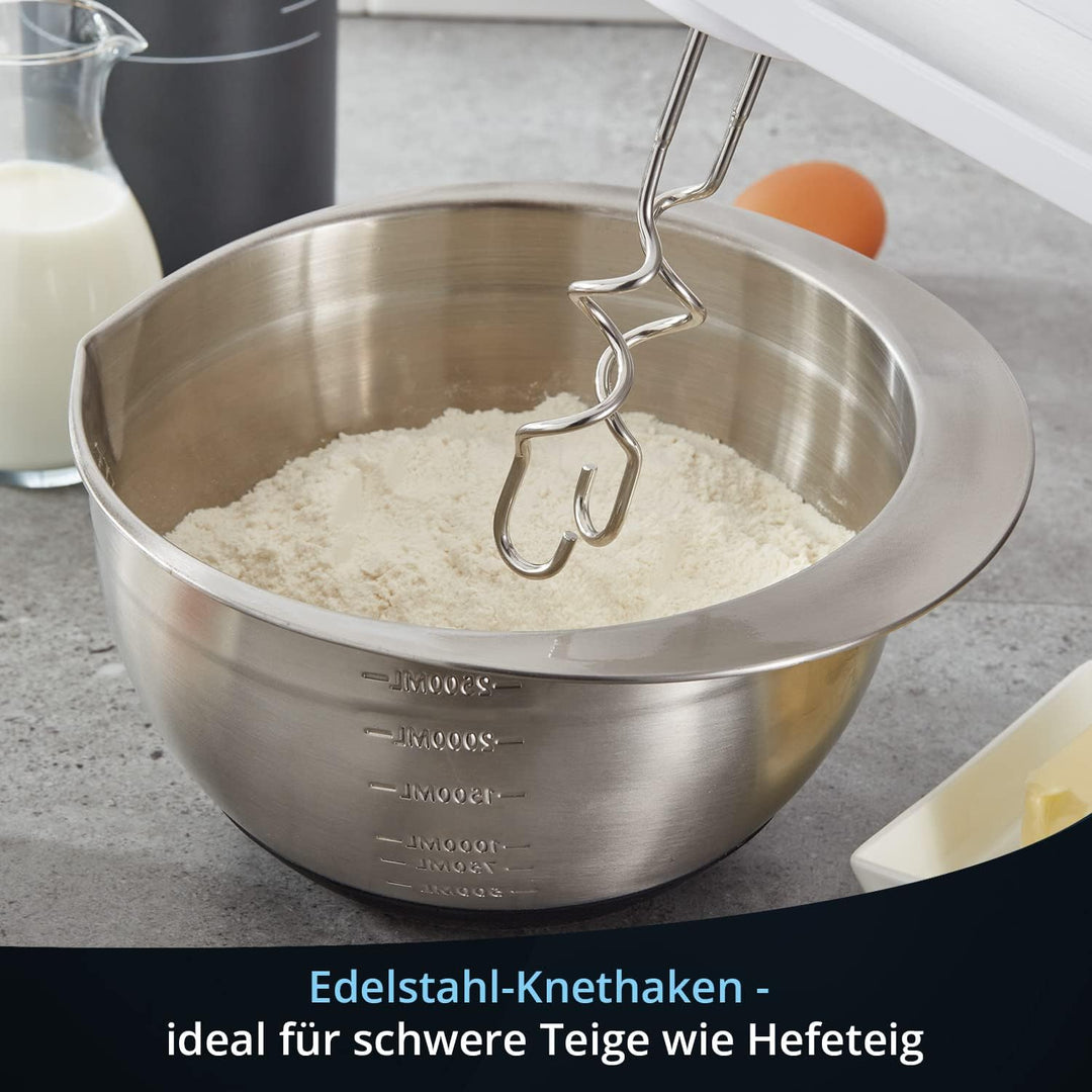 KHG Handmixer HM-301 WG 300 Watt Weiss | 2 Edelstahl-Rührbesen, 2 Edelstahl-Knethaken, 6 Leistungsst