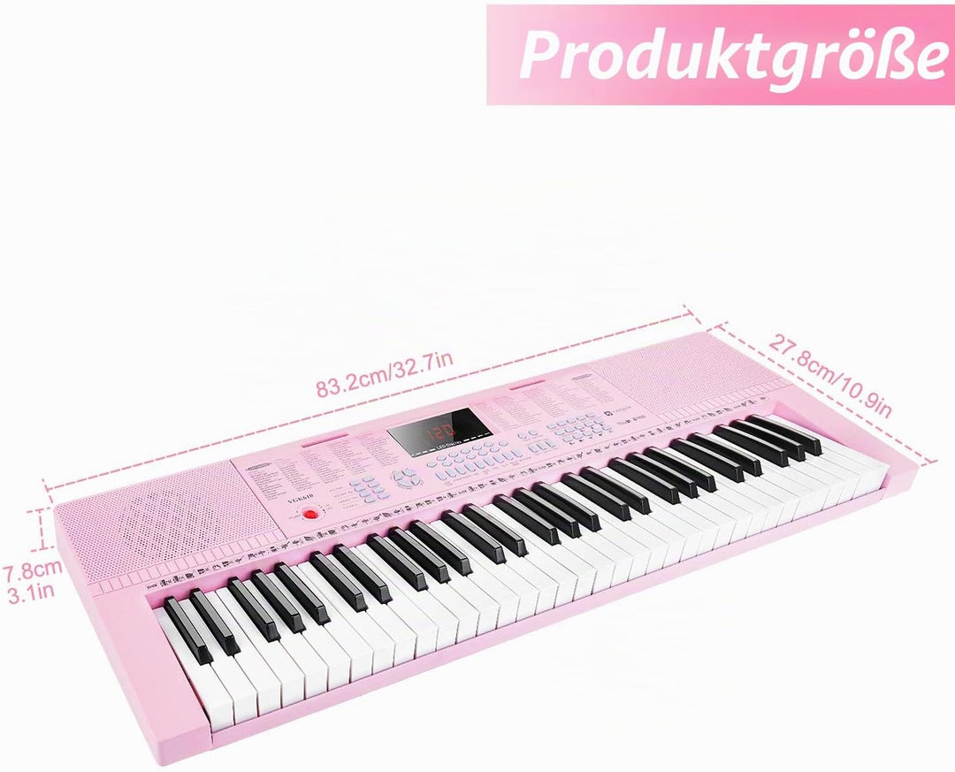 Vangoa Elektronische Klaviertastatur 61 Mini Tasten für Anfänger mit 3 Unterrichtsmodi, Mikrofon, 35
