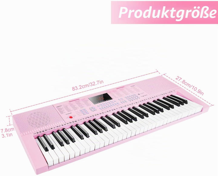 Vangoa Elektronische Klaviertastatur 61 Mini Tasten für Anfänger mit 3 Unterrichtsmodi, Mikrofon, 35