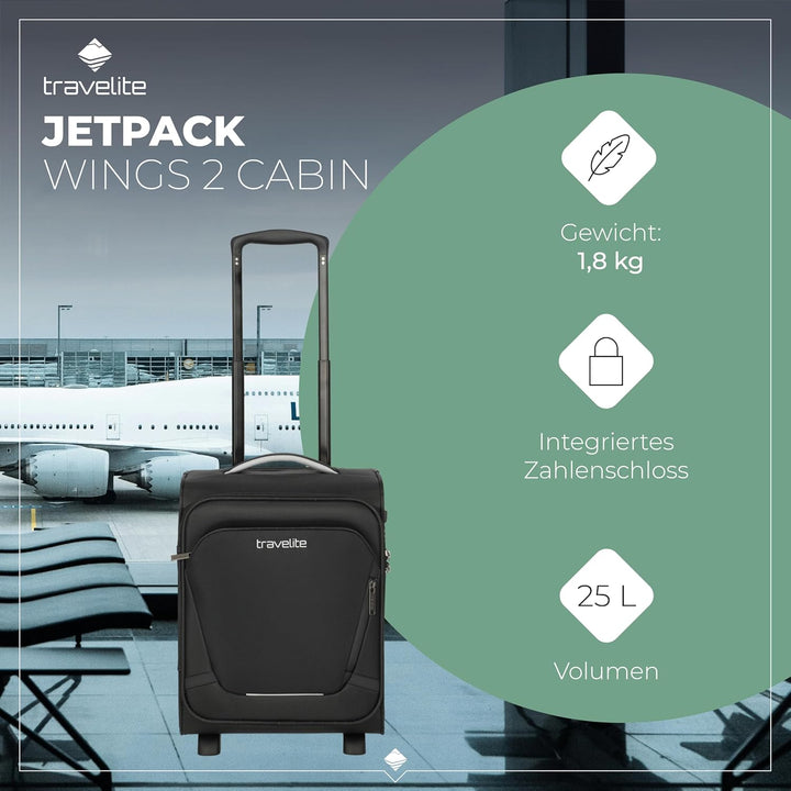 Travelite Handgepäck Trolley klein, Jetpack S Wings, Weichschale, 40x30x25 cm, Ultraleicht 1,8 kg, m