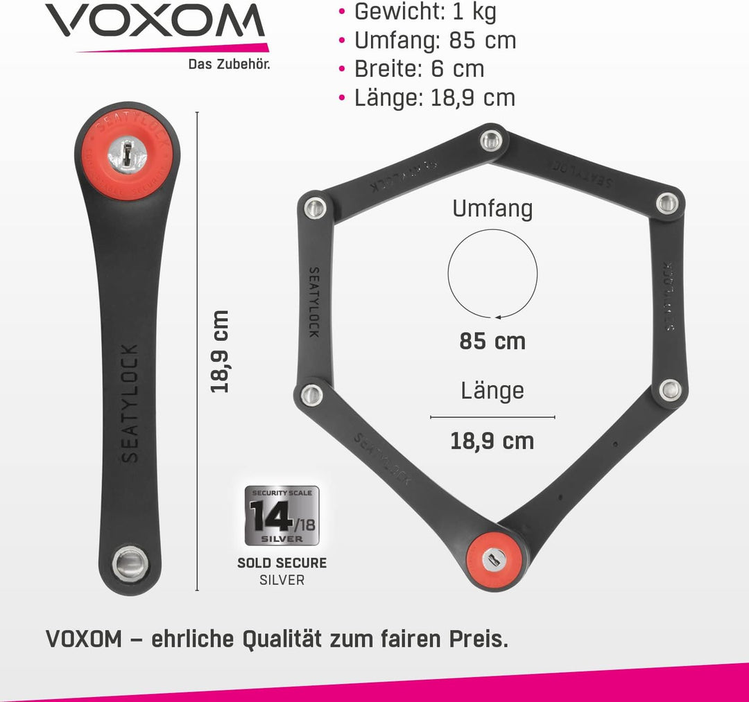 Voxom Fahrradschloss Foldylock Compact, Schwarz, 85cm