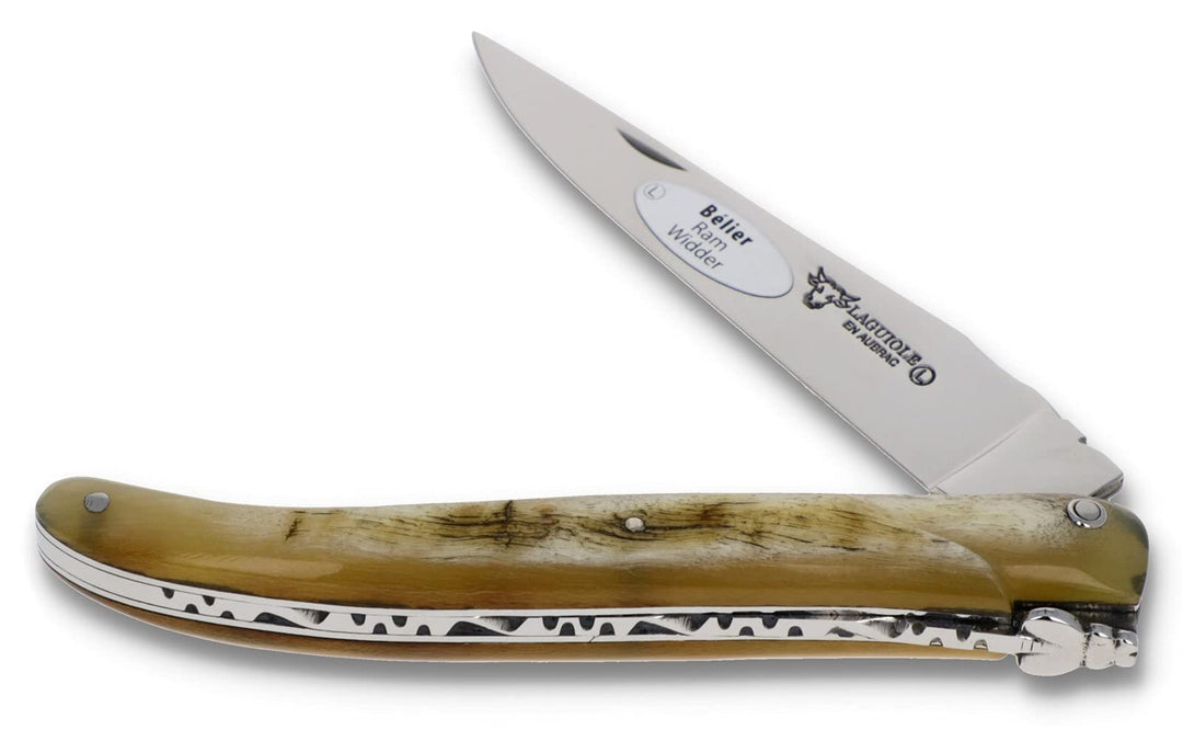 Laguiole en Aubrac Taschenmesser Griff Widderhorn mit Kruste L0512BEIF 12cm Klinge glänzend