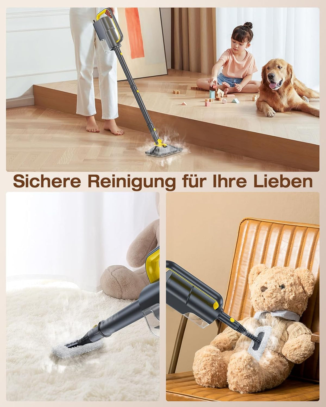 10-in-1 Dampfreiniger mit abnehmbarem Handgerät, 350ml Tank, 10s Aufheizzeit, 248°F (120°C) Dampf, 2