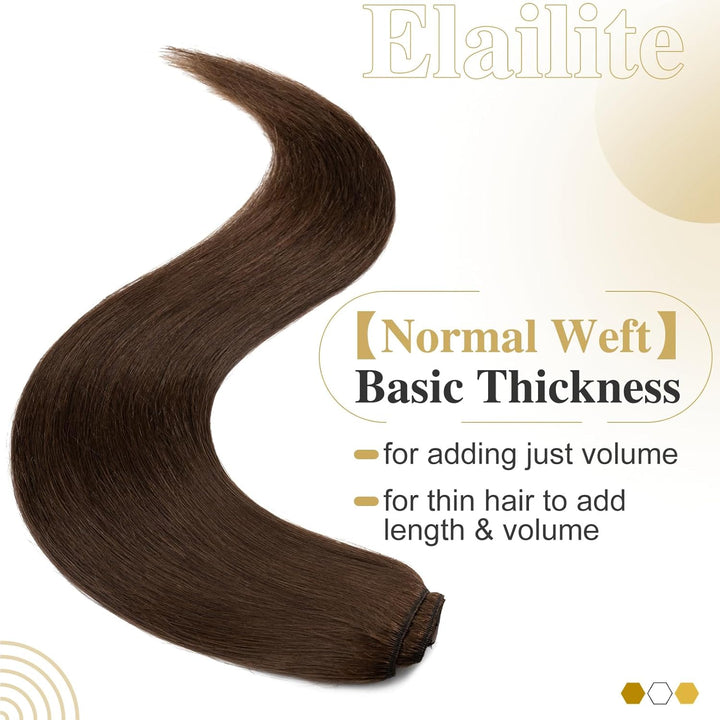 Elailite Extensions Echthaar Clip in 8 Tressen Glatt #4 Mittel braun, Haarverlängerung Real Human Ha
