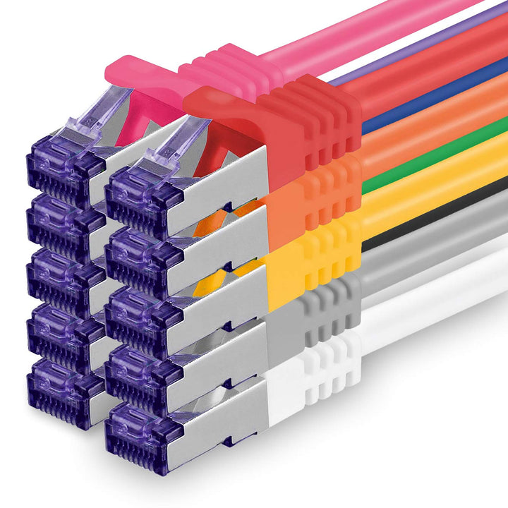 Cat.7 Netzwerkkabel Set 5m - 10-Farben - 10 Stück - Cat7 Patchkabel (SFTP PIMF LSZH) Rohkabel 10 Gb/