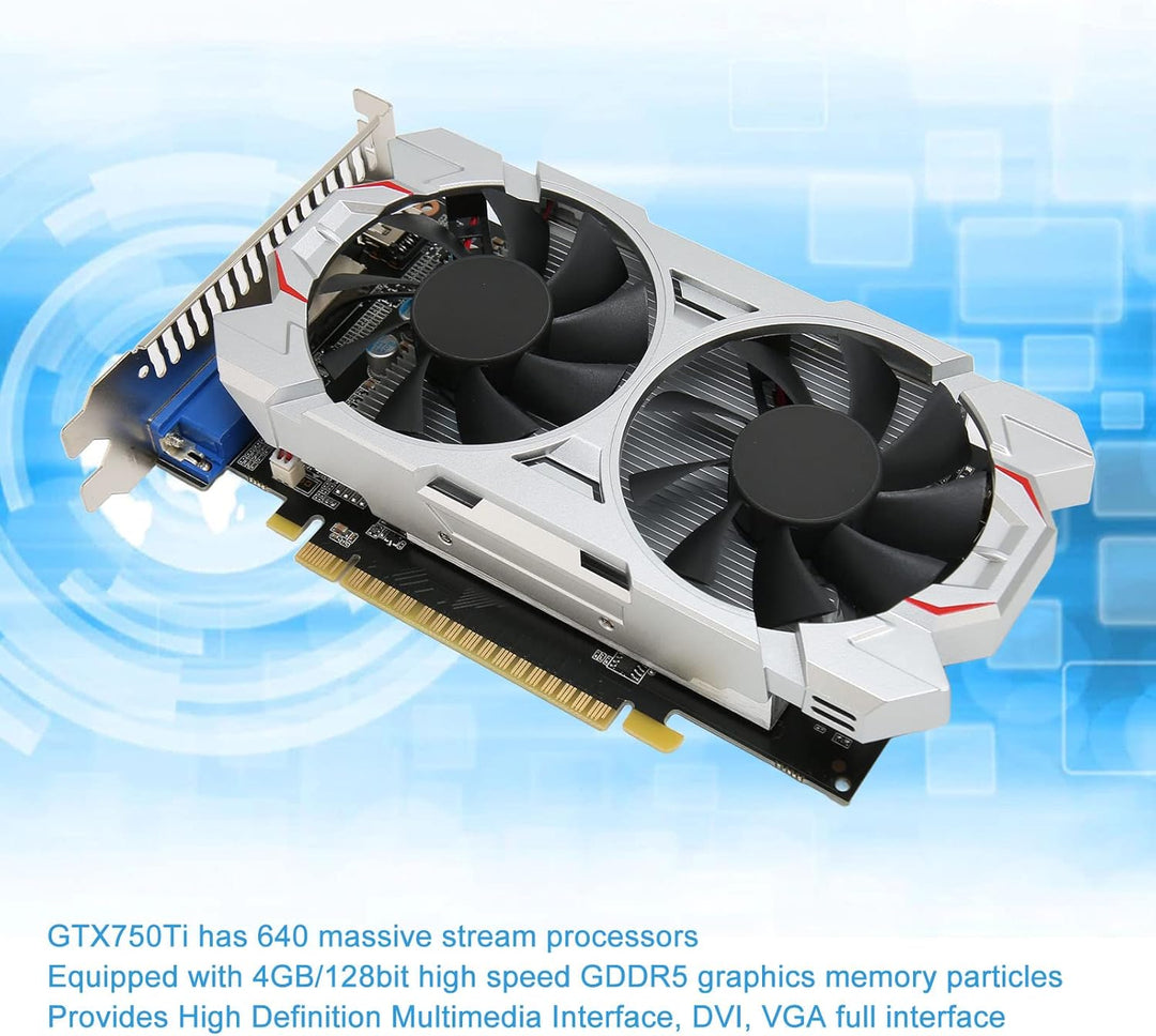 Elprico GTX750Ti 4G Gaming-Grafikkarte, 4K HD-Ausgang GDDR5 128BIT PC-Grafikkarte mit Zwei Lüftern,