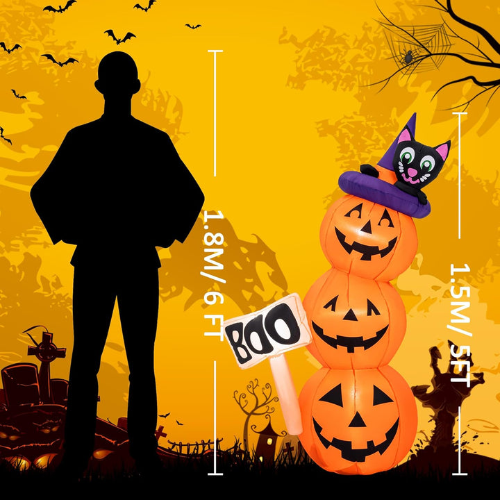 Solpex Halloween deko Aufblasbar Kürbis Geist Dekoration 150 cm Eingebaute LEDs Aufblasbare Hallowee