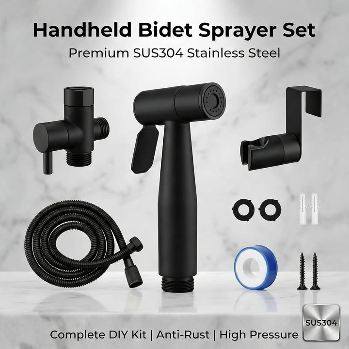 Edelstahl Bidet Handbrause Set Robuste WC Dusche Bidet Sprayer mit Halterung, T-Adapter & Schlauch f