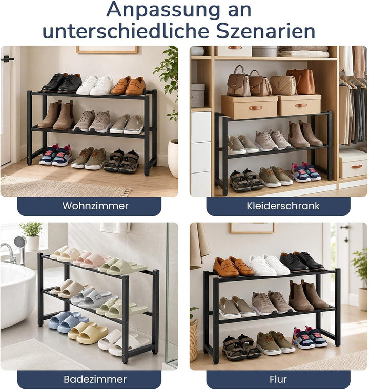 Ausziehbar Schuhregal mit 2 Etagen, Metall-Schuhständer Schmal Kleines Schuhregal, Robustes Design,