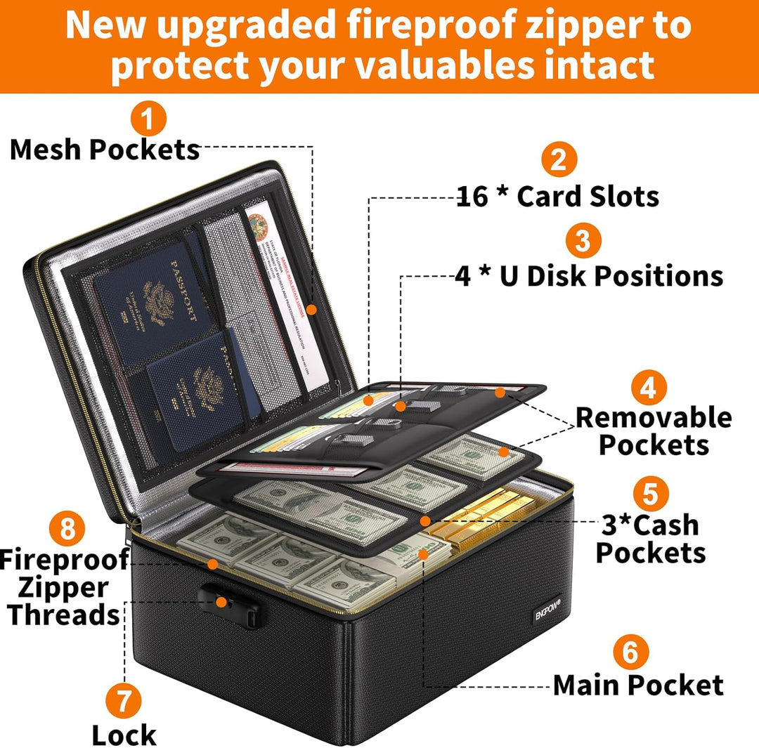 Feuerfeste Dokumententasche mit Feuerfeste Reissverschluss und Schloss,Harte Aufbewahrungsbox,Wasser