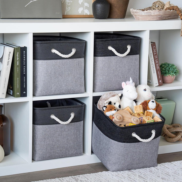 OrganiHaus Aufbewahrungsbox 30x30cm 3er-Set, Würfelkörbe aus Stoff mit Seilgriffen, Faltbare Aufbewa
