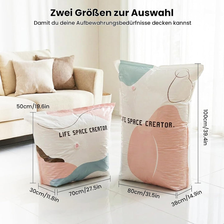 Vakuumbeutel ohne Pumpe 4er Set: 2x M (70x50x30cm) &amp; 2x L (100x80x30cm) – Platzsparende No-Pump Aufb