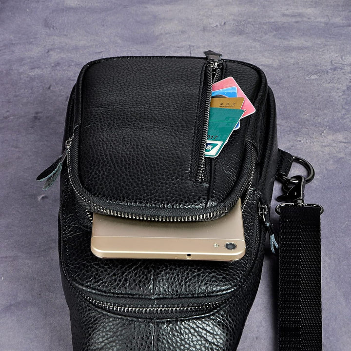 Le’aokuu Herren Echtes Leder Brusttasche Crossbody Bag Sling Bag Schultertasche Gurteltasche Umhänge