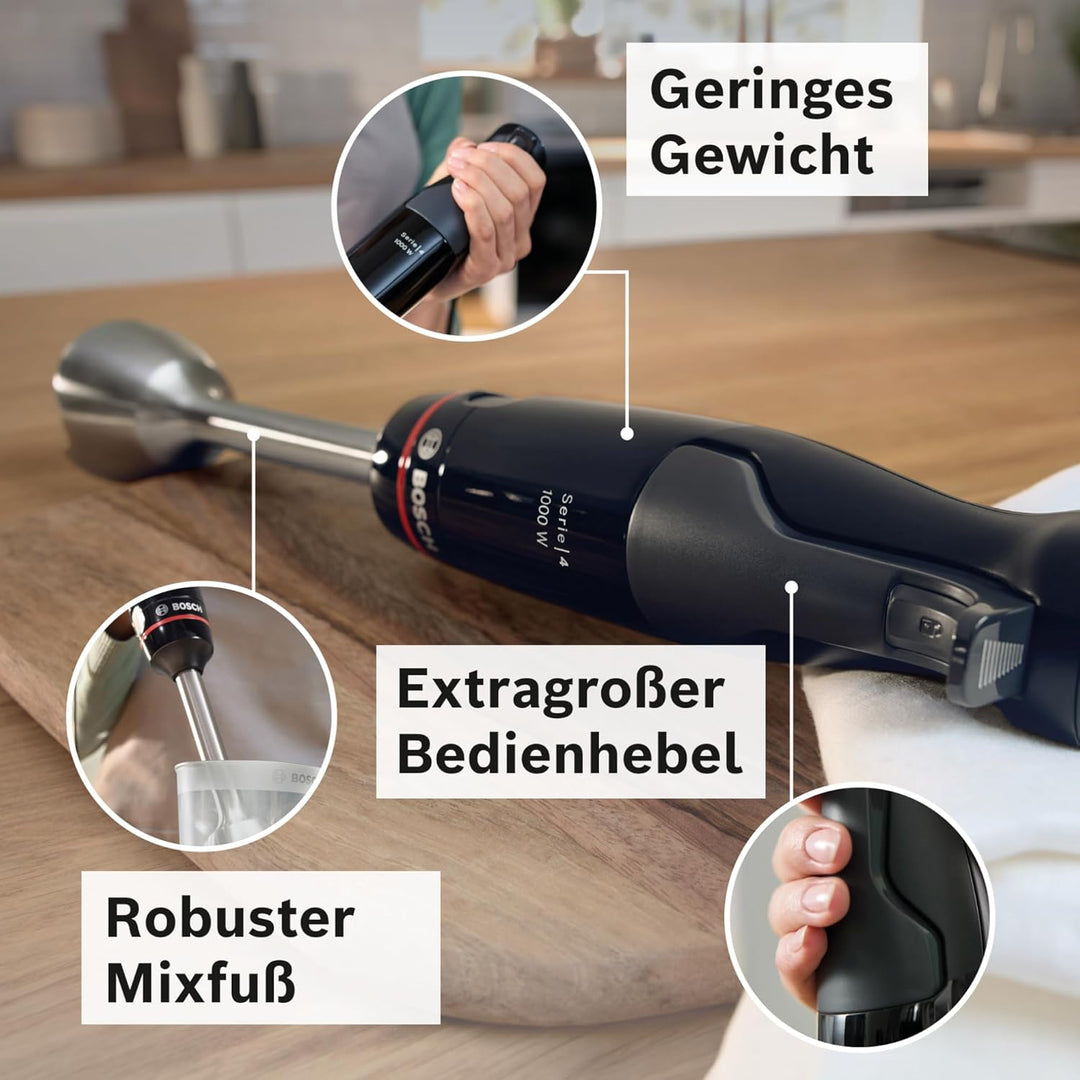 Bosch Stabmixer ErgoMaster Serie 4 MSM4B610, einhändig bedienbar, Edelstahl-Klingen, verschleissfrei