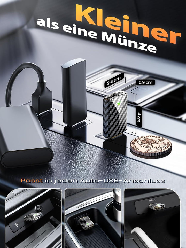Mini CarPlay Wireless Adapter für Apple CarPlay, Android Auto Adapter für Auto GPS Navigation, Karbo