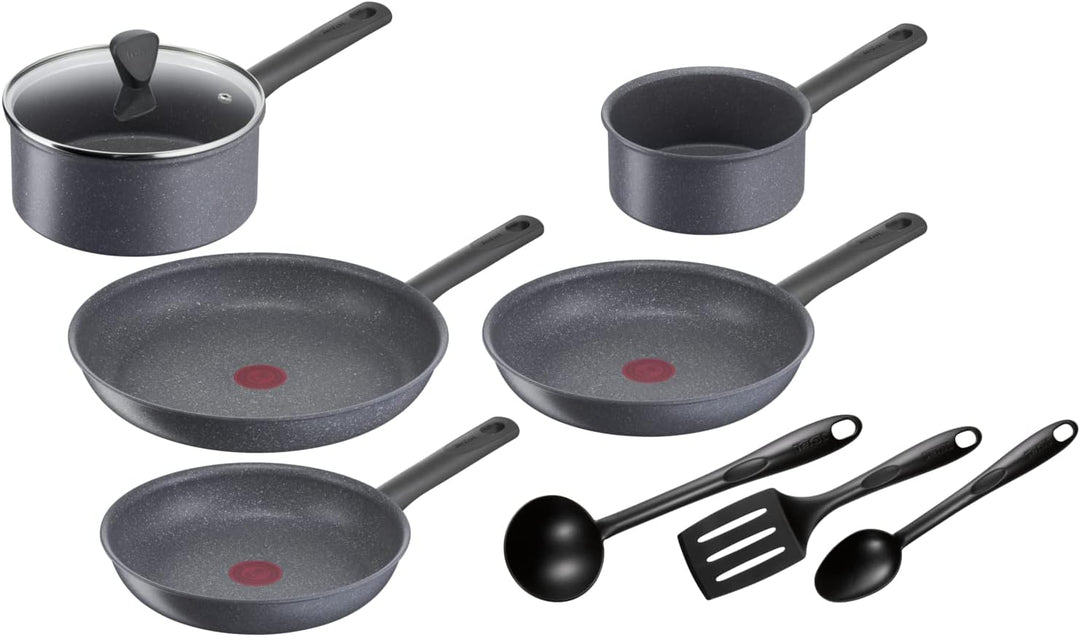 Tefal Natural On Kochtopf-Set, 9 P, 16/20 cm + Deckel, Pfannen 24/26/30 cm, Antihaftbeschichtung, Th