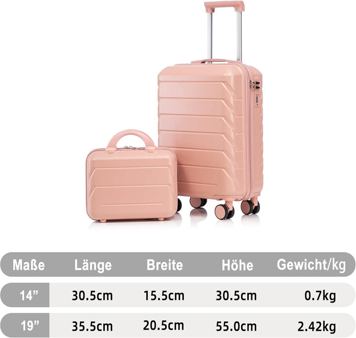 Hartschalen-Koffer Trolley Handgepäck Rollkoffer, Reisekoffer Set mit 4 Rollen, 2er Gepäckset Pink P