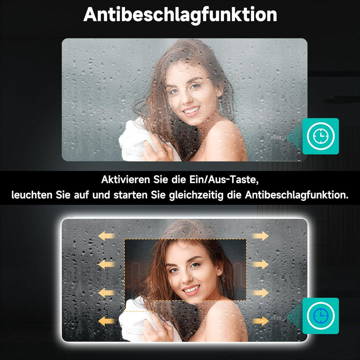 SONNI Badspiegel mit Beleuchtung 120×60 cm Uhr Temperaturanzeige LED Badspiegel mit Touchschalter Ba