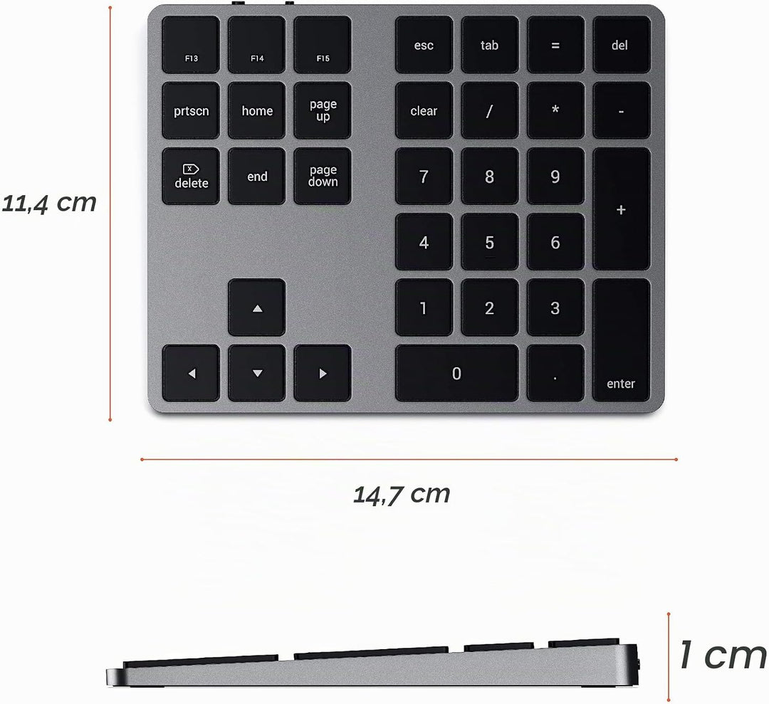SATECHI Bluetooth Erweiterter Ziffernblock 34 Tasten, US-Layout, wiederaufladbarer Aluminium-Ziffern