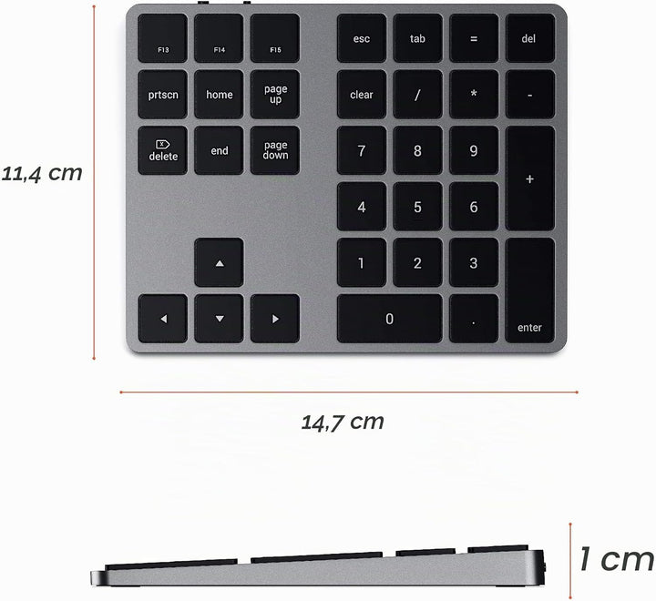 SATECHI Bluetooth Erweiterter Ziffernblock 34 Tasten, US-Layout, wiederaufladbarer Aluminium-Ziffern