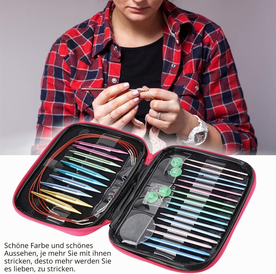 Rundstricknadeln Set, Austauschbares Stricknadeln Set 2,75-10 mm Metall Häkeln Nadel Nadelspiel Kit