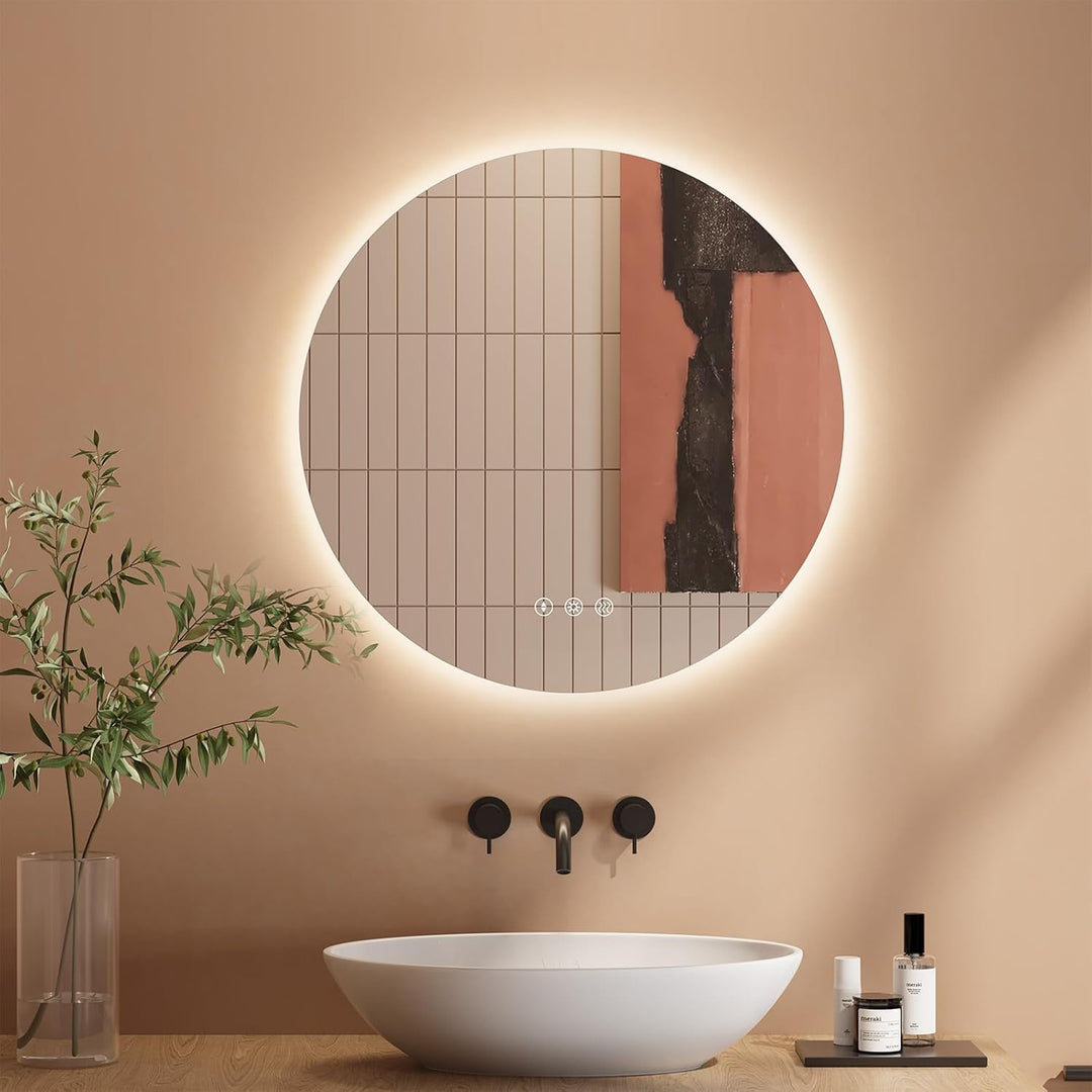 Dripex Badezimmerspiegel Led Badspiegel Rund, Touch-Schalter, Dimmbar, 3 Lichtfarbe Einstellbare Spi